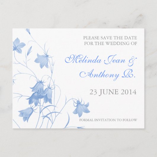 Bluebells - Blue Save the Date Briefkaart (Voorkant)