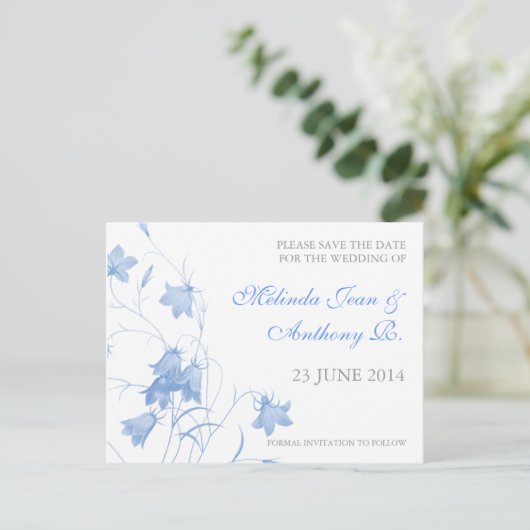 Bluebells - Blue Save the Date Briefkaart (Staand voorkant)