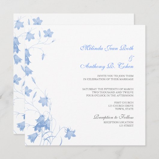 Bluebells - Blue Square Wedding Invitation Kaart (Voorkant / Achterkant)