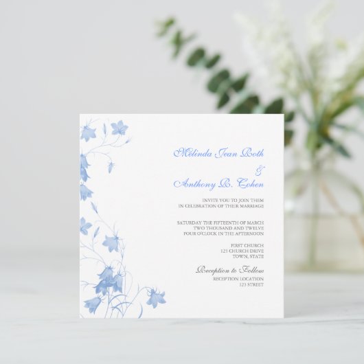 Bluebells - Blue Square Wedding Invitation Kaart (Staand voorkant)