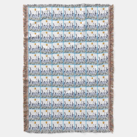 Bluebells Butterflies Floral Checkered Pattern Deken (Voorkant Verticaal)