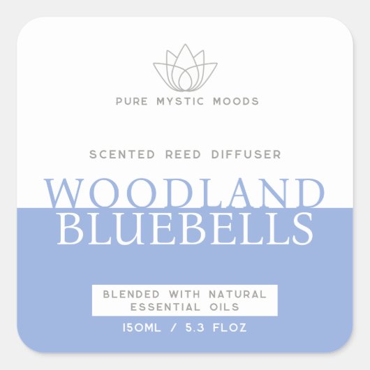 Bluebells lente blauw rood diffuser productlabel vierkante sticker (Voorkant)
