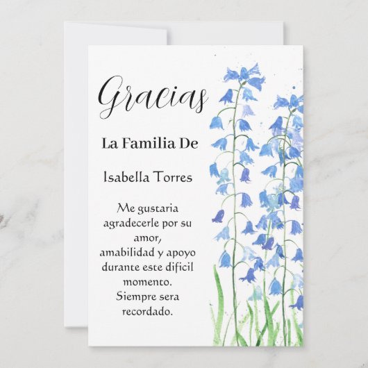 Bluebells Spanish Floral Funeral Death Thank you Kaart (Voorkant)