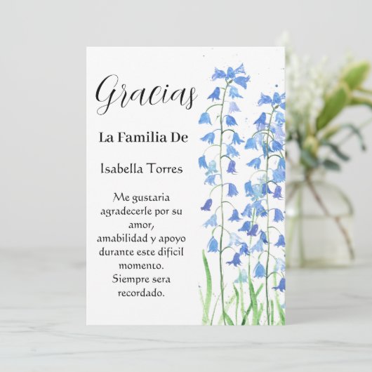 Bluebells Spanish Floral Funeral Death Thank you Kaart (Staand voorkant)