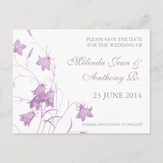 Bluebells - Violet Save the Date Briefkaart (Voorkant)