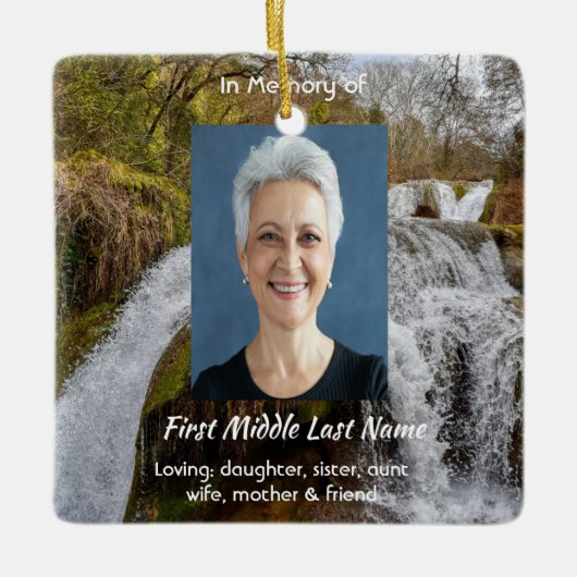 Bluebells Waterfall Landscape  Memorial Keepsake  Keramisch Ornament (Voorkant)