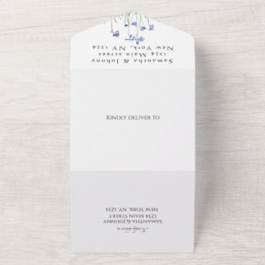 Bluebells Waterverf Blauw Bloemen RSVP Bruiloft All In One Uitnodiging (Buitenkant)