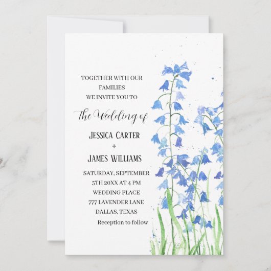 Bluebells Waterverf Bloemenbruiloft Kaart (Voorkant)