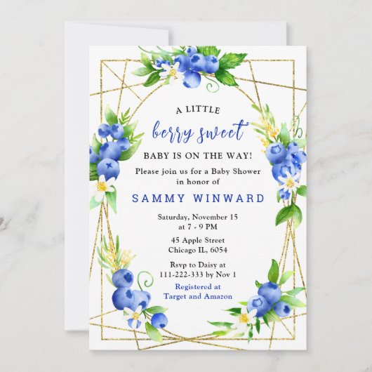 Blueberries and Foliage Baby Shower Kaart (Voorkant)