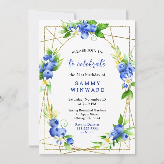 Blueberries and Foliage Birthday Kaart (Voorkant)