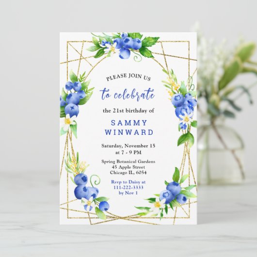 Blueberries and Foliage Birthday Kaart (Staand voorkant)