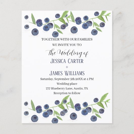 Blueberries Blueberry Fruit Waterverf Bruiloft (Voorkant)