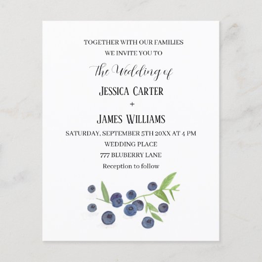 Blueberries Blueberry Fruit Waterverf Bruiloft (Voorkant)