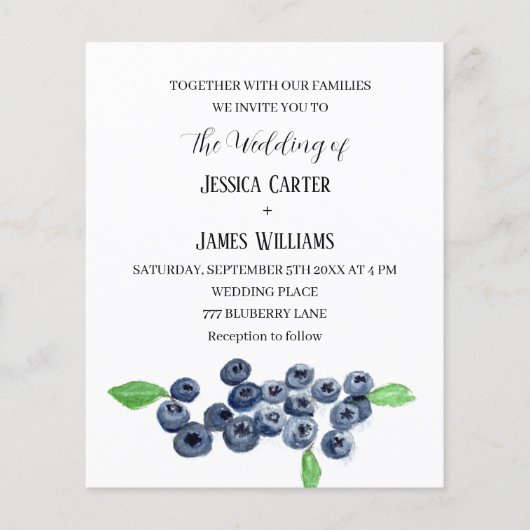 Blueberries Blueberry Fruit Waterverf Bruiloft (Voorkant)