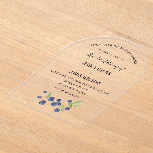 Blueberries Blueberry Fruit Waterverf Bruiloft Acryl Uitnodigingen (Laagn)