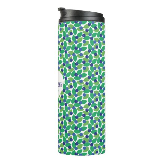 Blueberries Pattern Modern Green Blue Customize. Thermosbeker (Geroteerd rechts)