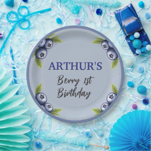 Blueberry 1e verjaardag baby jongen eerst papieren bordje (Feest)