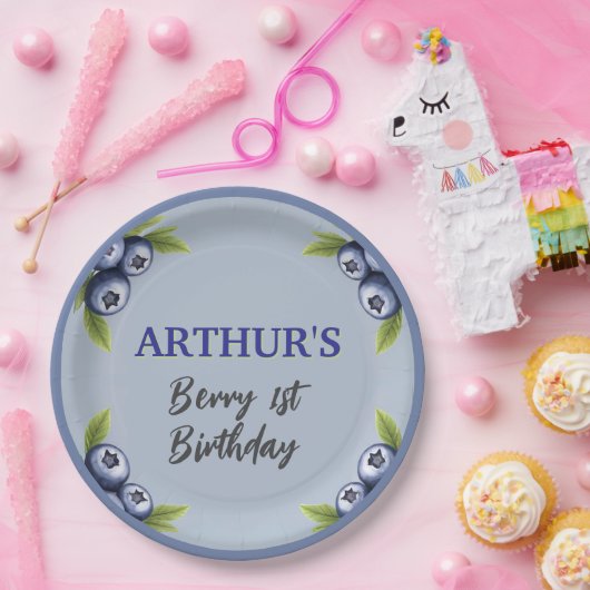 Blueberry 1e verjaardag baby jongen eerst papieren bordje (Feest)