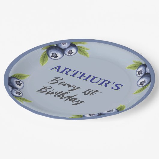 Blueberry 1e verjaardag baby jongen eerst papieren bordje (Gekanteld)