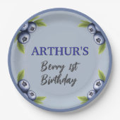 Blueberry 1e verjaardag baby jongen eerst papieren bordje (Voorkant)