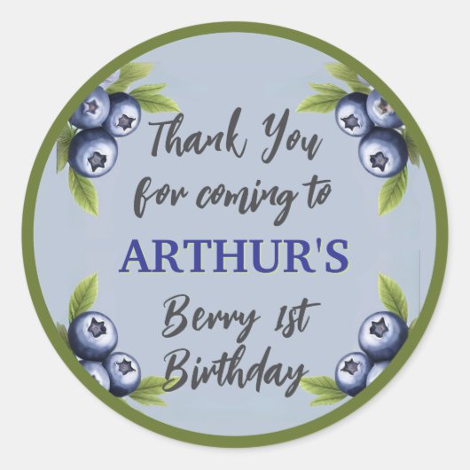 Blueberry 1e verjaardag baby jongen eerst ronde sticker (Voorkant)