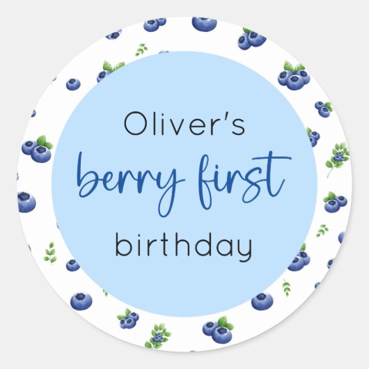 Blueberry 1e verjaardag Berry eerste Ronde Sticker (Voorkant)