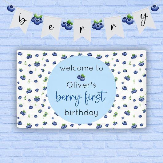 Blueberry 1e verjaardag Berry eerste Spandoek