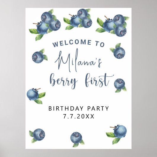 Blueberry 1e verjaardagsfeestje | Eerste bessen Poster (Voorkant)