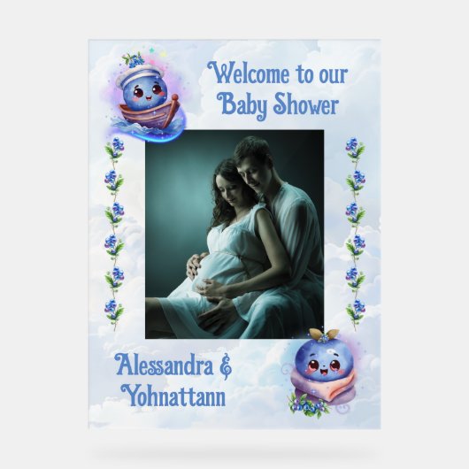 Blueberry Baby Boy Shower Welkom Acryl Teken Acryl Bord (Voorkant)