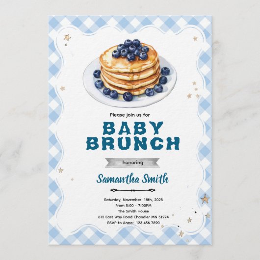 Blueberry Baby Brunch Baby Shower Invitation Kaart (Voorkant)