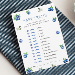 Blueberry Baby Shower Baby Traits Game Card Kaart