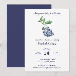 Blueberry Baby shower Berry Sweet Invitation Kaart