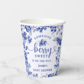 Blueberry Baby shower Blue Toile De Jouy Papieren Bekers (Achterkant)