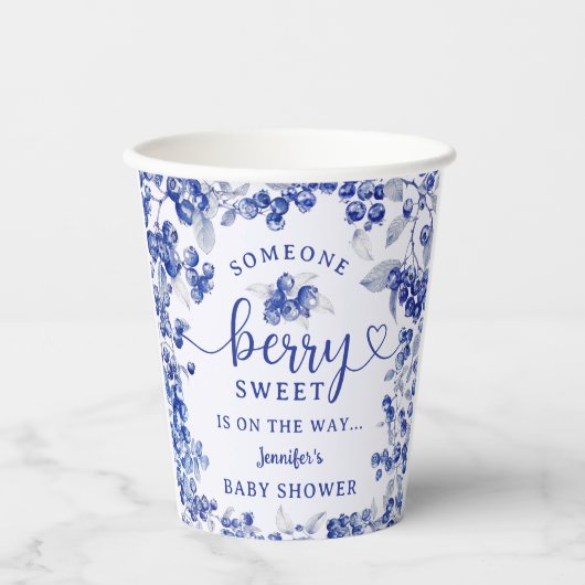 Blueberry Baby shower Blue Toile De Jouy Papieren Bekers (Voorkant)
