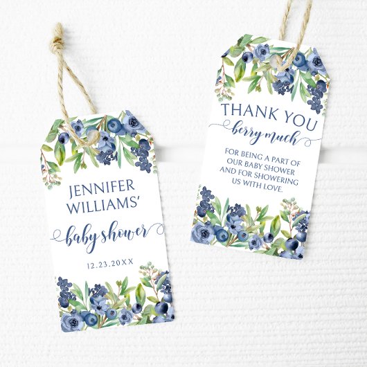 Blueberry baby shower dank u voor cadeau labels cadeaulabel