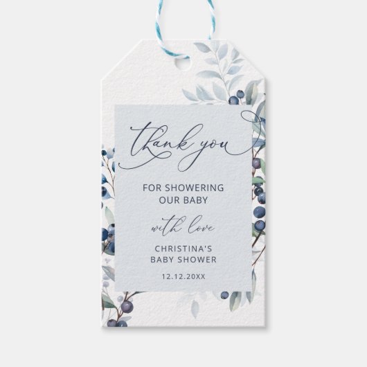 Blueberry Baby shower Dank u voor cadeau Labels Cadeaulabel (Voorkant)