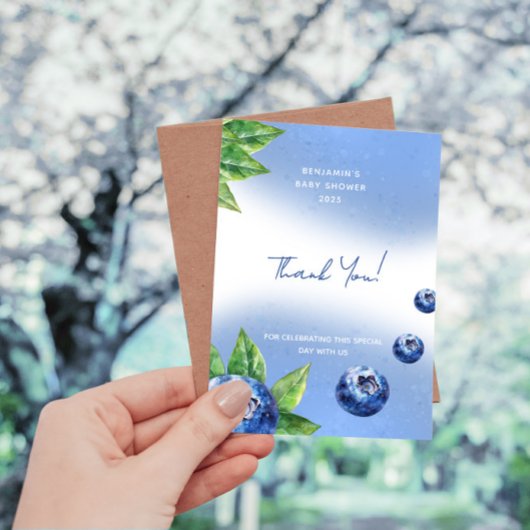 Blueberry Baby shower Flat Bedankt Card