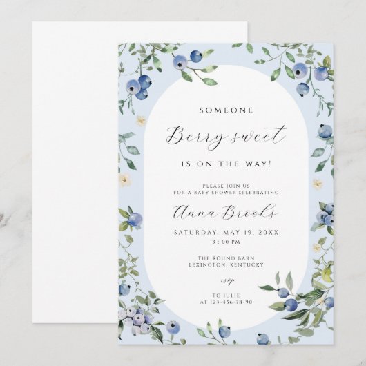 Blueberry Baby shower Invitation | Berry Sweet Kaart (Voorkant / Achterkant)