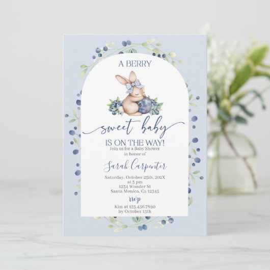 Blueberry Baby shower Invitation Kaart (Staand voorkant)