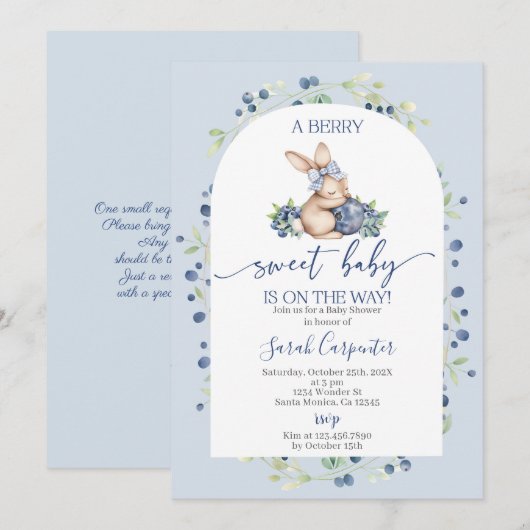 Blueberry Baby shower Invitation Kaart (Voorkant / Achterkant)
