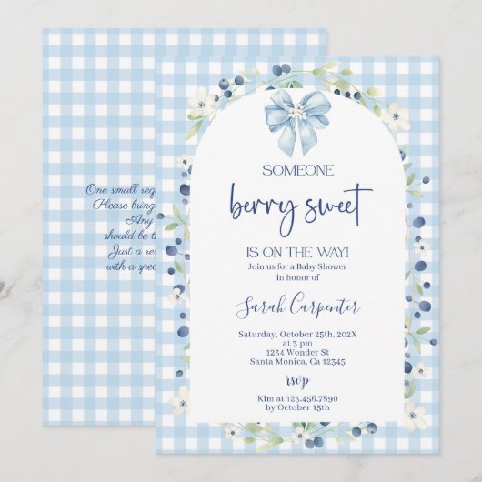 Blueberry-Baby shower Kaart (Voorkant / Achterkant)