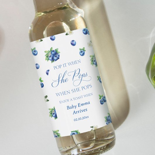 Blueberry Baby Shower Pop it When She Pops Wijn Etiket