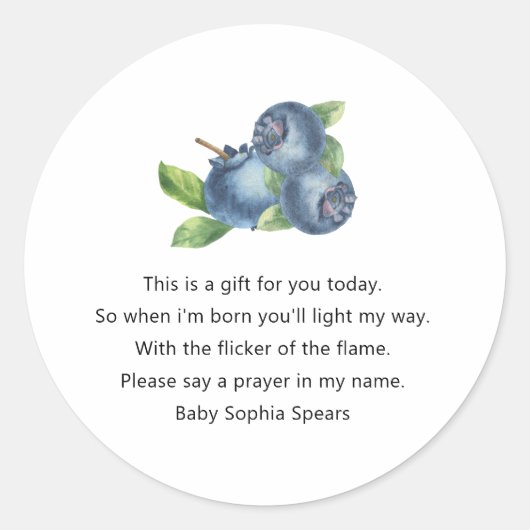 Blueberry baby shower - Prayer candle label (Voorkant)