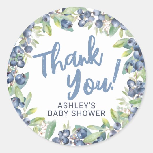 Blueberry Baby Shower Thank You Ronde Sticker (Voorkant)