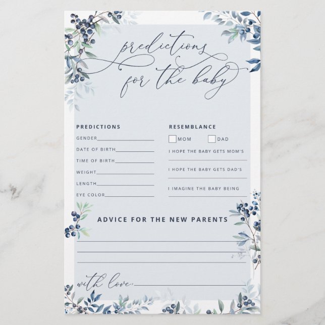 Blueberry Baby shower voorspellingen en advies (Voorkant)