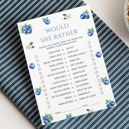 Blueberry Baby Shower Would She Rather Game Card Kaart