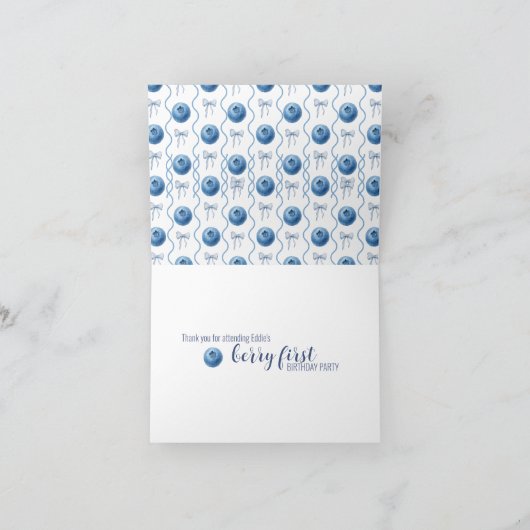 Blueberry Baby's Berry First 1st Birthday Party Bedankkaart (Binnen)