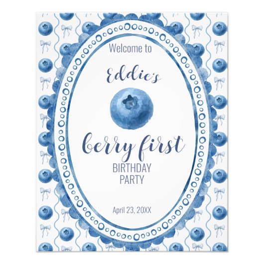 Blueberry Baby's Berry First 1st Birthday Party Foto Afdruk (Voorkant)