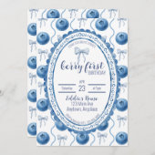 Blueberry Baby's Berry First 1st Birthday Party Kaart (Voorkant / Achterkant)