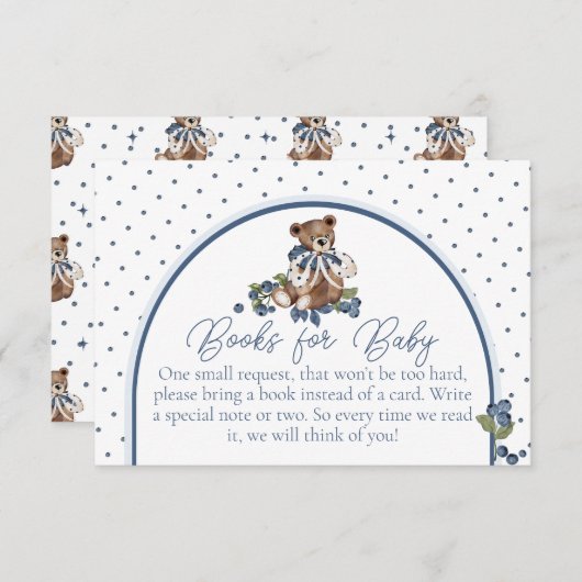 Blueberry Bear Baby Boy Shower Book Request Kaart (Voorkant / Achterkant)
